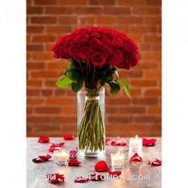 A Vase of 50 Red Roses